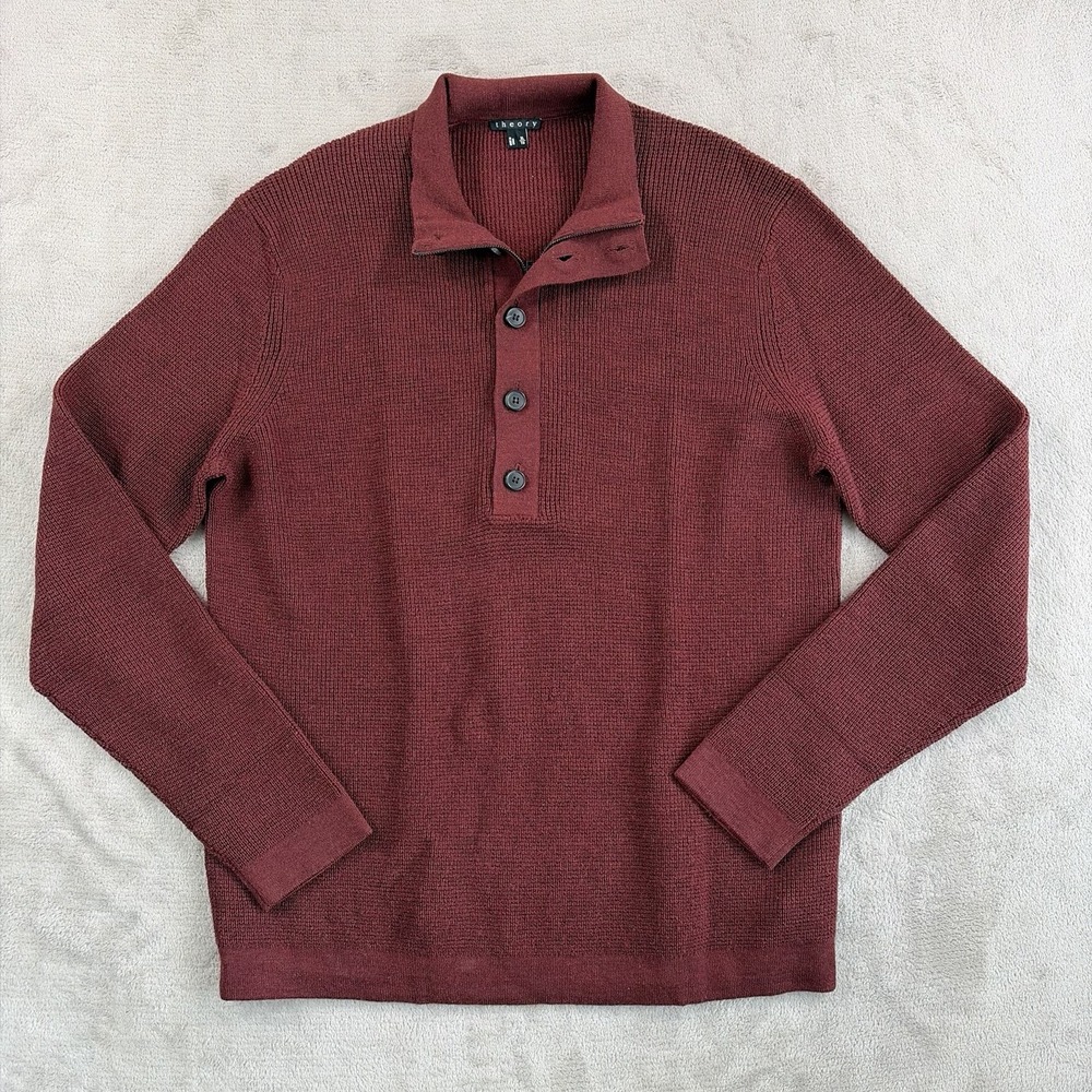 Theory Henley Sweater in Burgundy Men XL‎ Merino Wool Long Sleeve NWOT $395